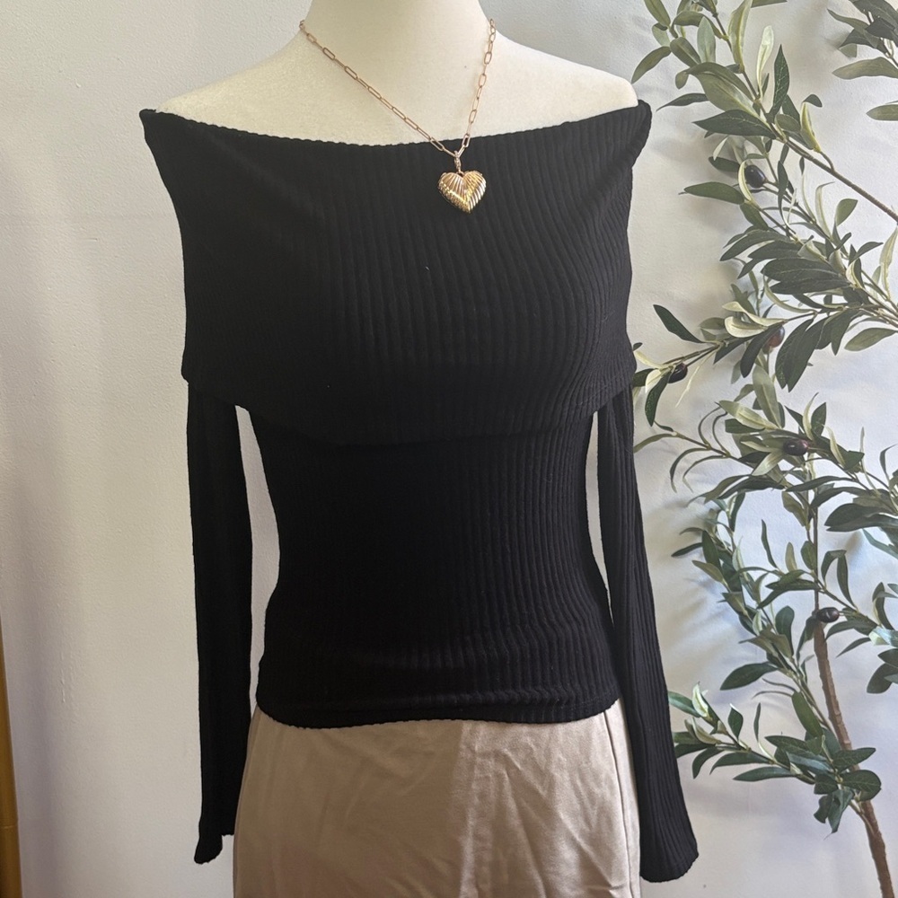 Elegant Off-Shoulder Black Sweater